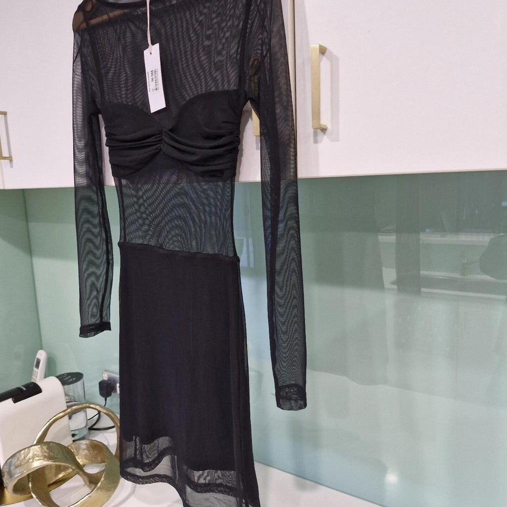 Perfect Stranger black mesh long sleeve mini dress