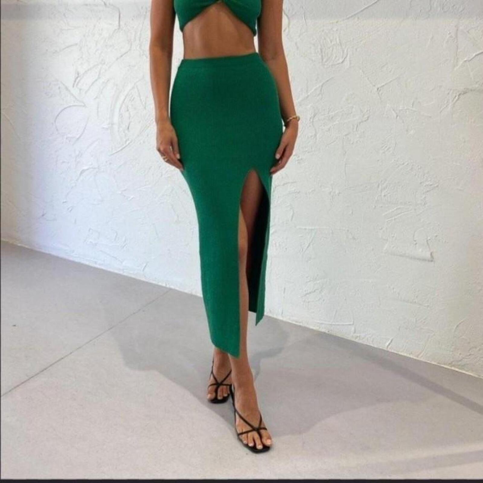 Bec & Bridge green maxi skirt with slit 6