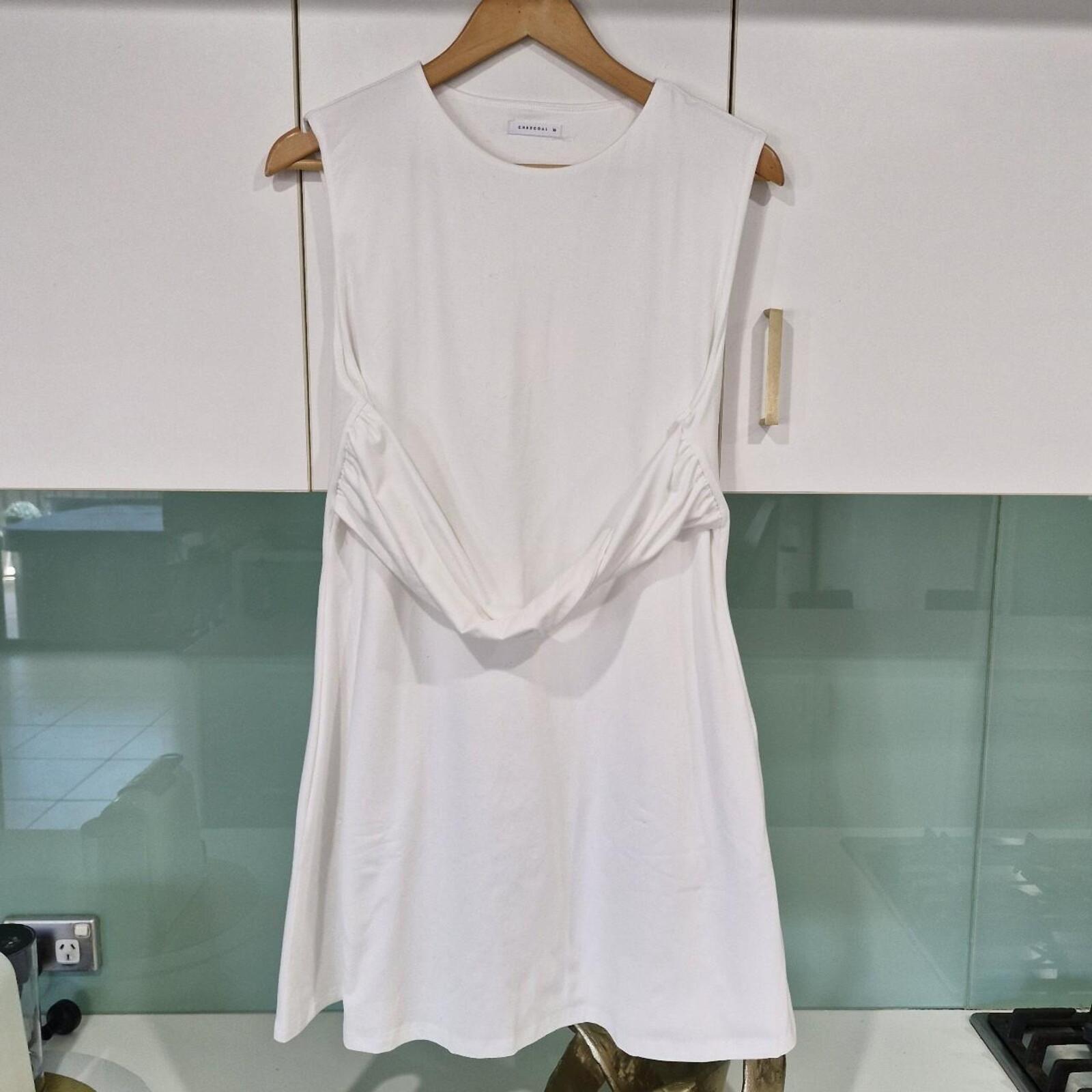 Charcoal White dress with twist belt detail 16