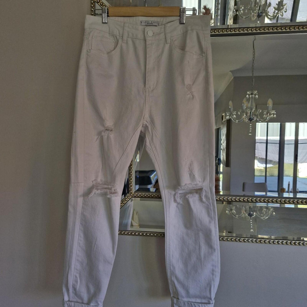 Decjuba White high-waisted ripped denim jeans 10