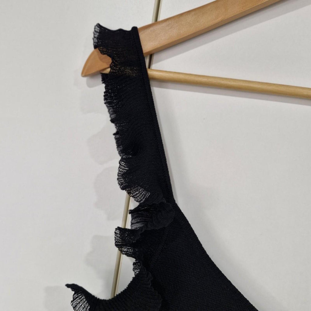 Forever New black crop top with ruffle details 12