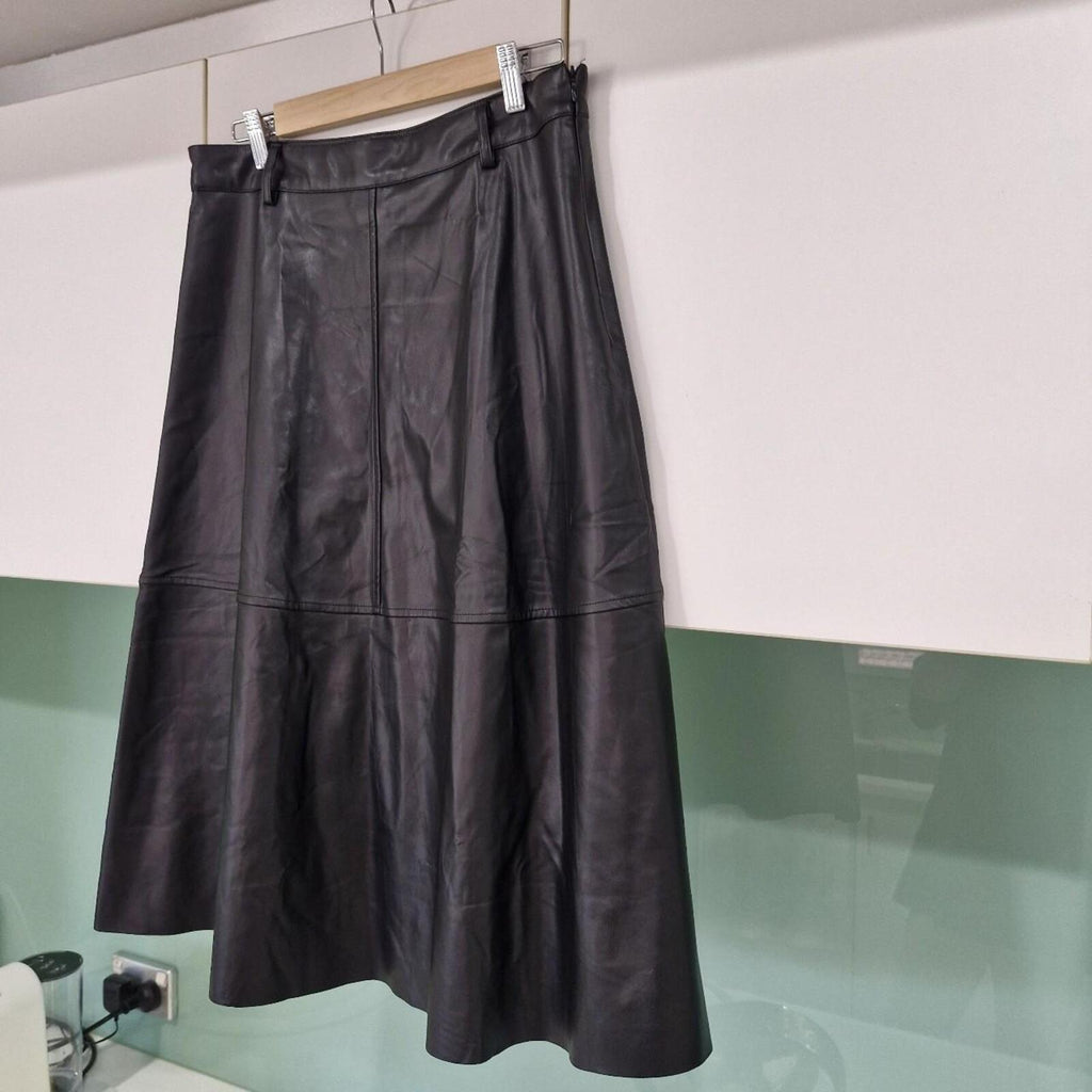 Black pleather midi skirt