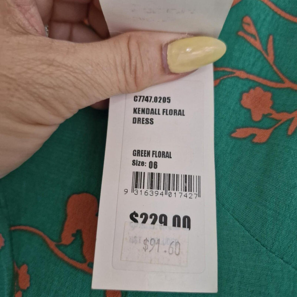 OXFORD Green and orange floral print dress with tie waist 6