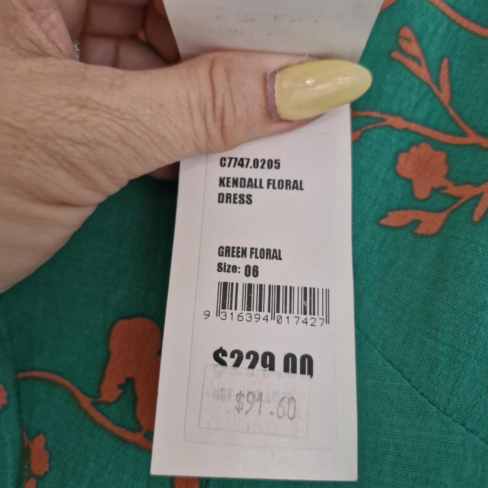 OXFORD Green and orange floral print dress with tie waist 6