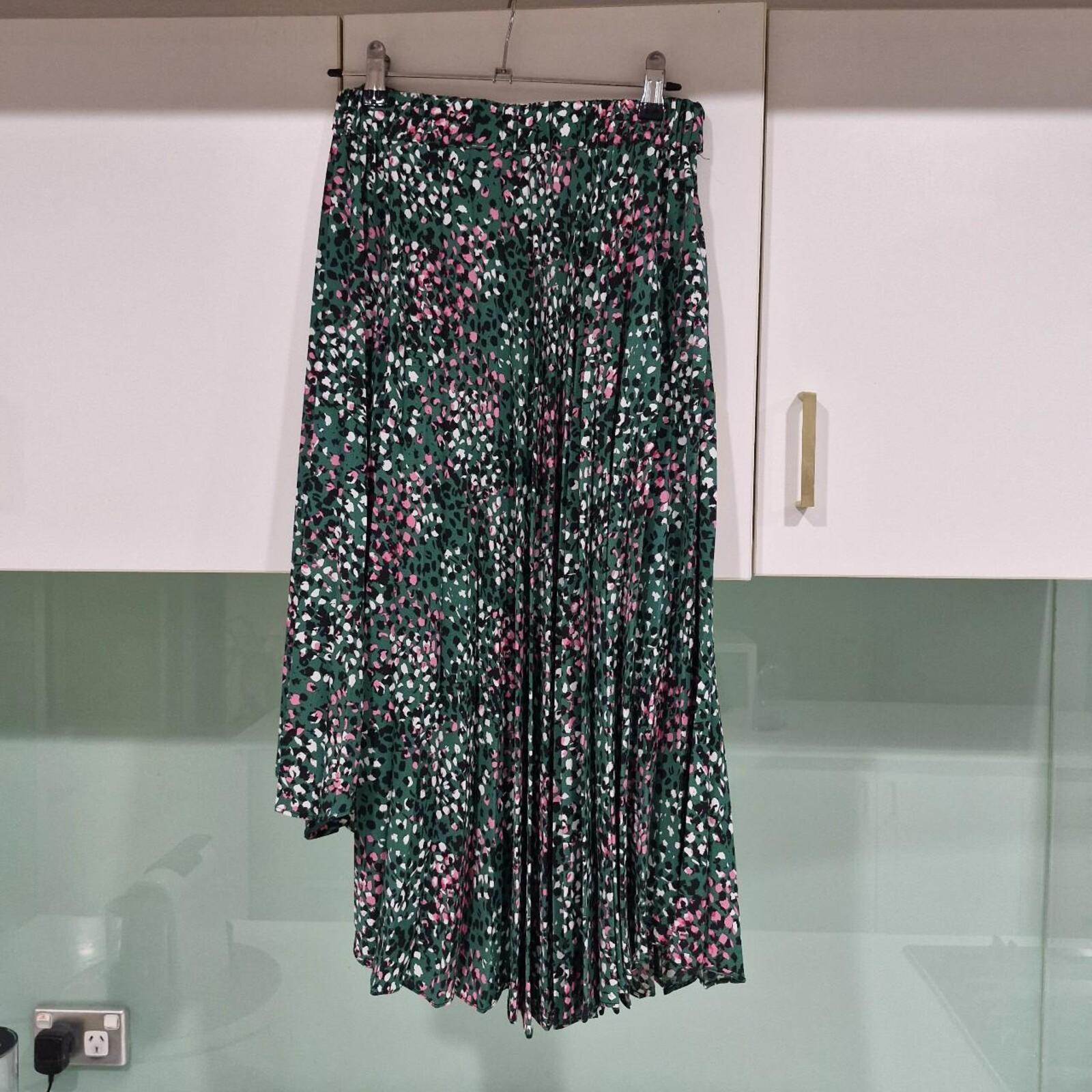 Topshop green floral assymetric midi skirt