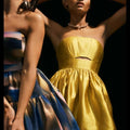 Gold Satin RSVP Sheike Strapless Bubble dress 6