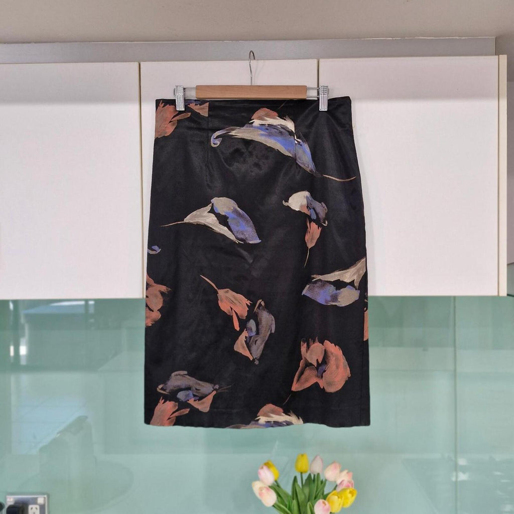 Cue black floral midi skirt