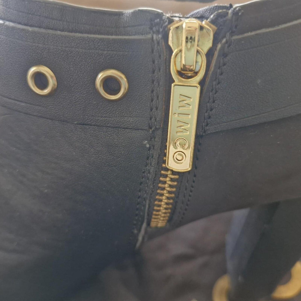 Mimco black leather buckle boots