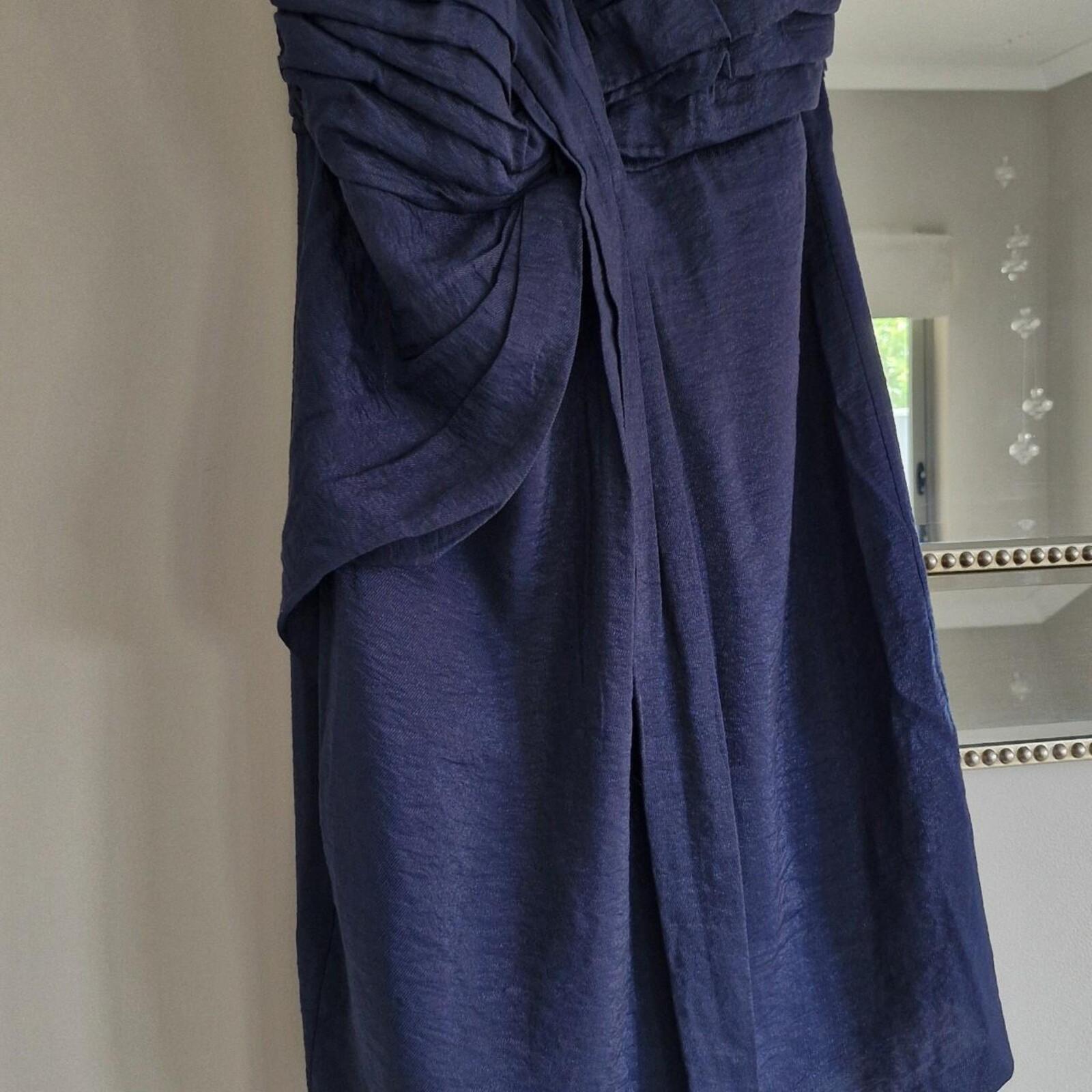 SABA Navy blue strapless dress with draped detailing and tie back 12