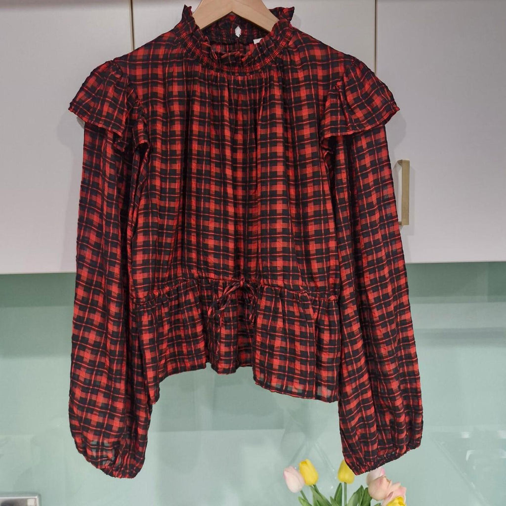 Topshop Checkered Highneck Blouse