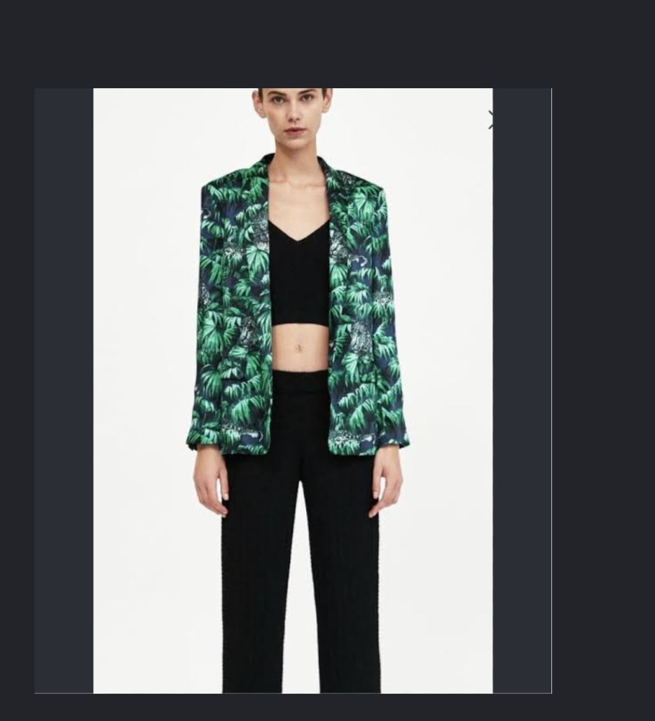 Zara Palm Leaf & Tiger Print Blazer S