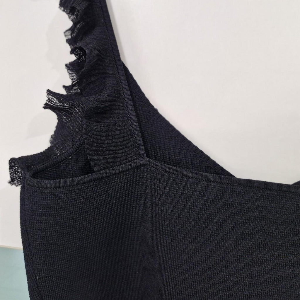 Forever New black crop top with ruffle details 12