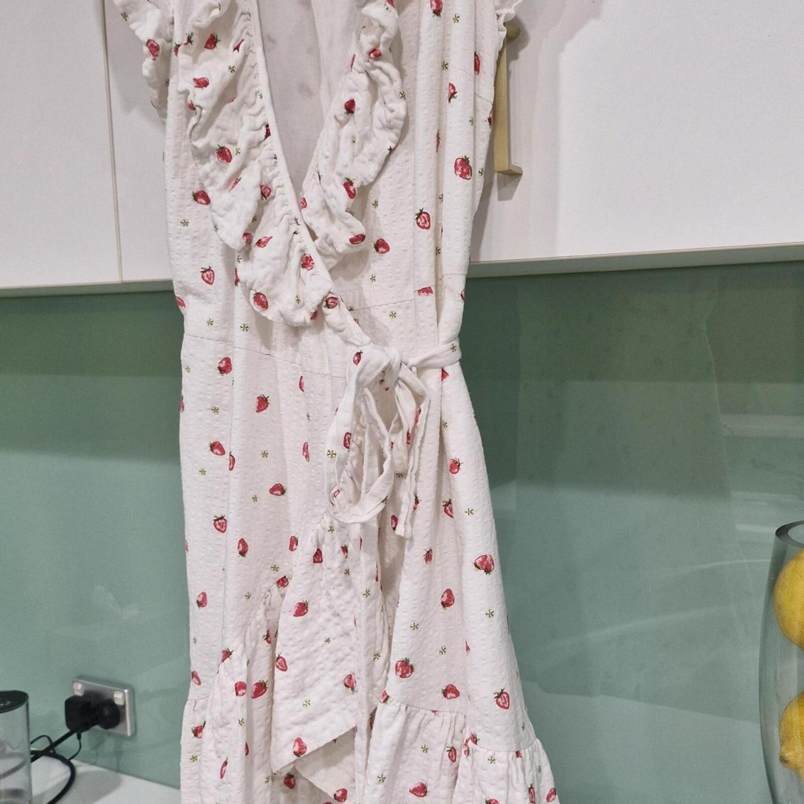 YAS Wrap Ruffle Dress With Strawberriy Print