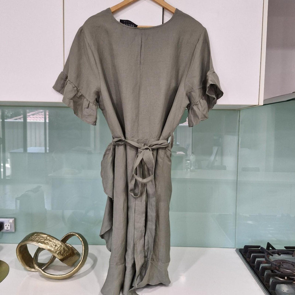 Decjuba Maya Green ruffle dress with tie back detail 14