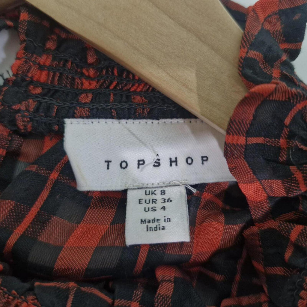 Topshop Checkered Highneck Blouse