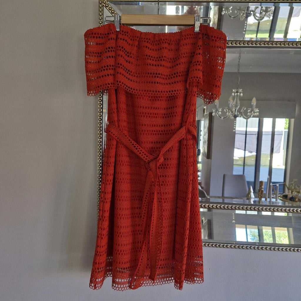 Witchery Red off the shoulder lace dress with belt 12