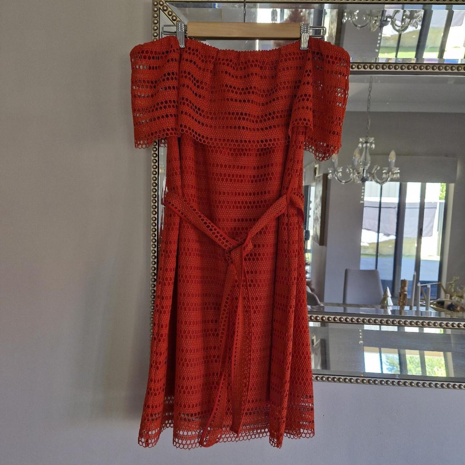 Witchery Red off the shoulder lace dress with belt 12