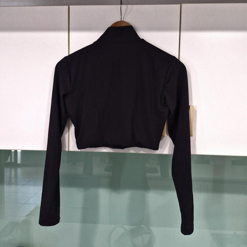 Meshki black long sleeve crop top with silver zip detail