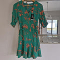 OXFORD Green and orange floral print dress with tie waist 6