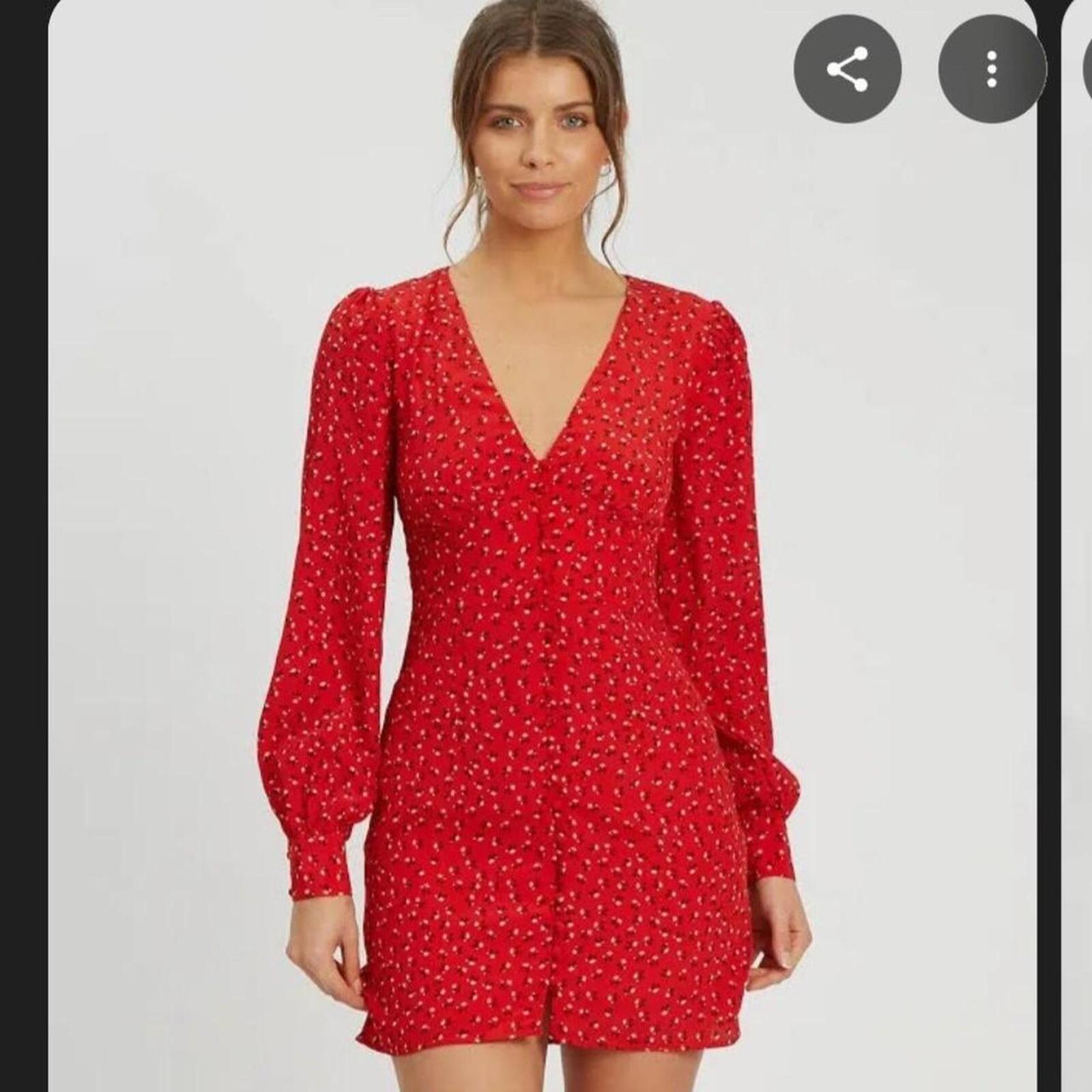 Savel Red mini dress with white floral print and long sleeves 8