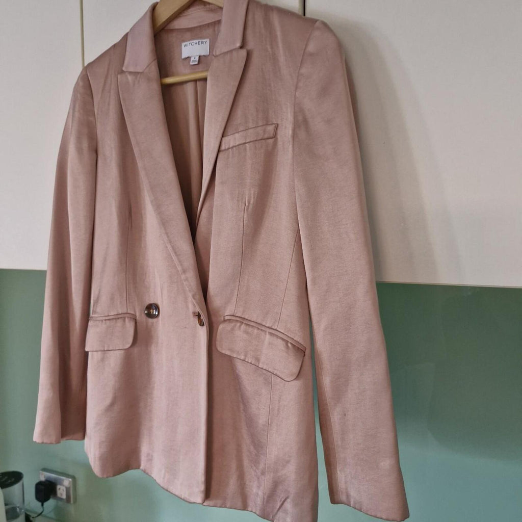Witchery Pink Satin blazer with brown buttons 6