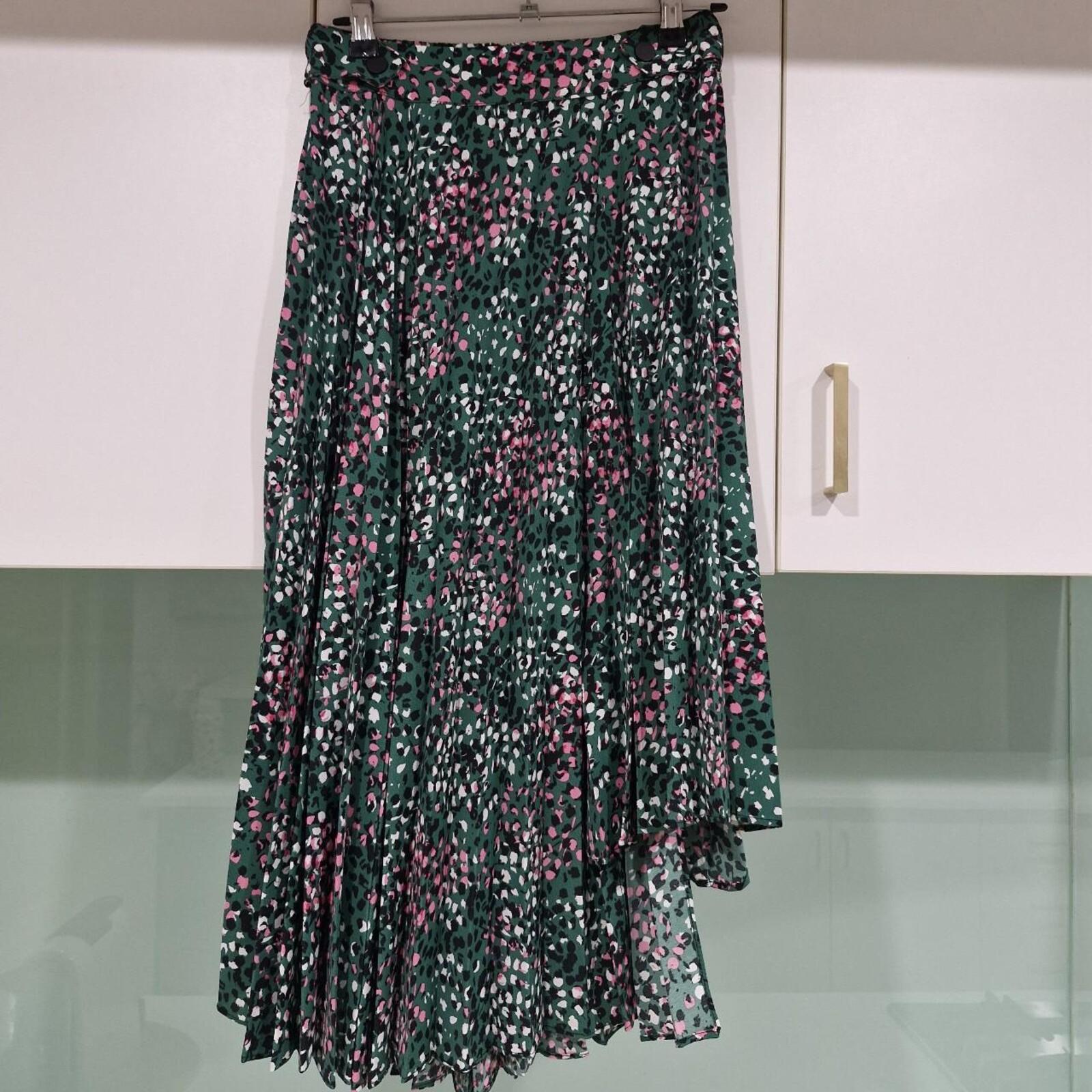 Topshop green floral assymetric midi skirt