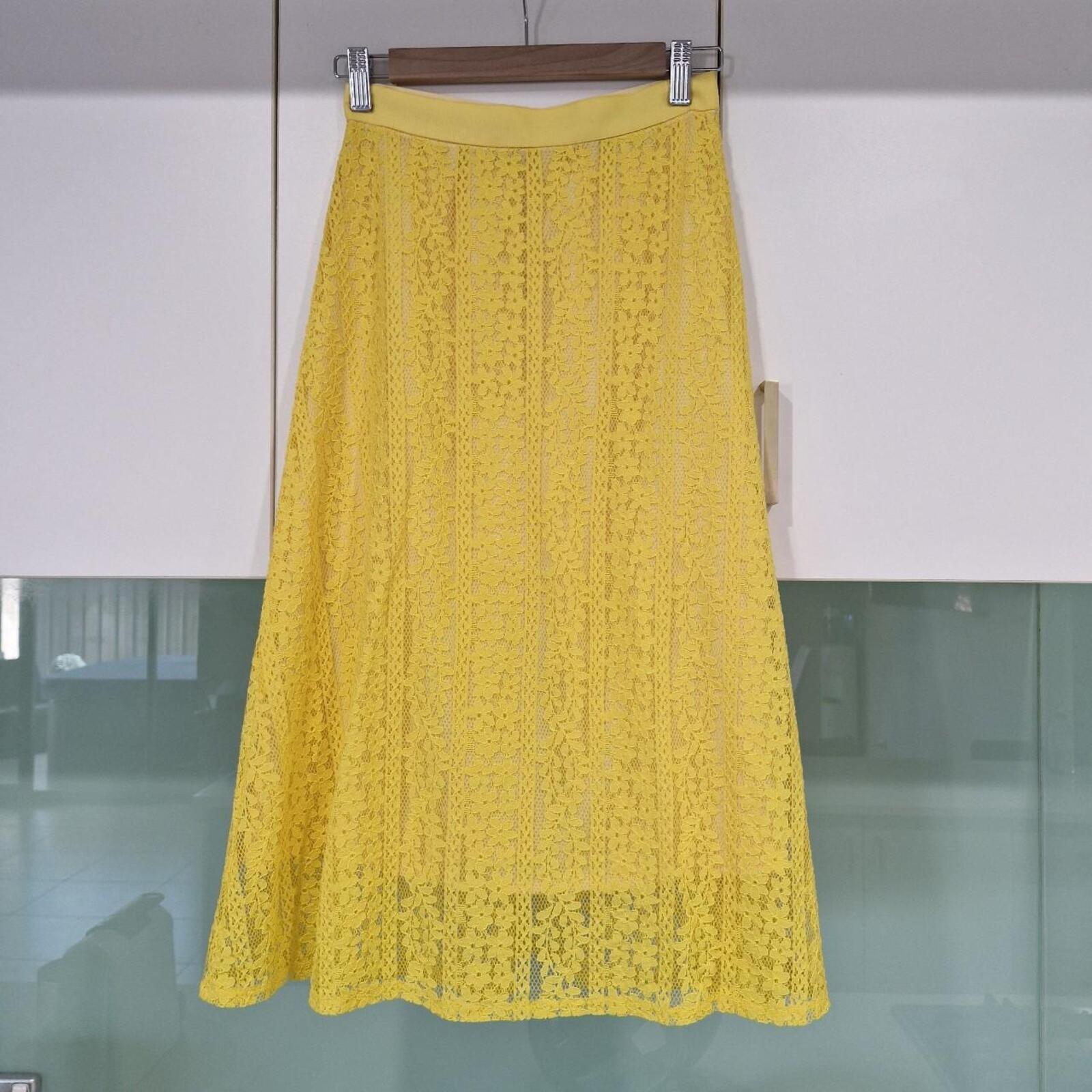 Cue yellow lace midi skirt