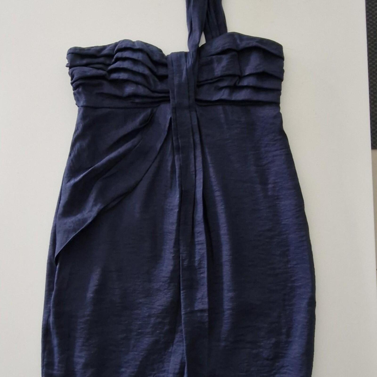 SABA Navy blue strapless dress with draped detailing and tie back 12