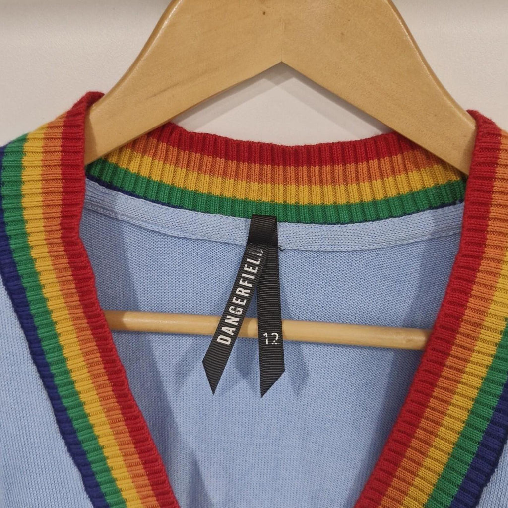 Dangerfield blue cardigan with rainbow trim 12