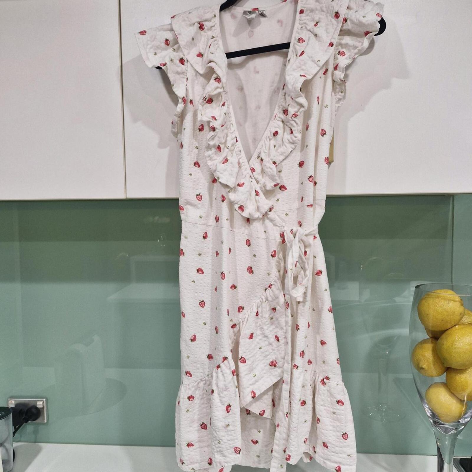 YAS Wrap Ruffle Dress With Strawberriy Print