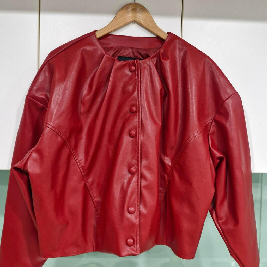Zara red pleather jacket L