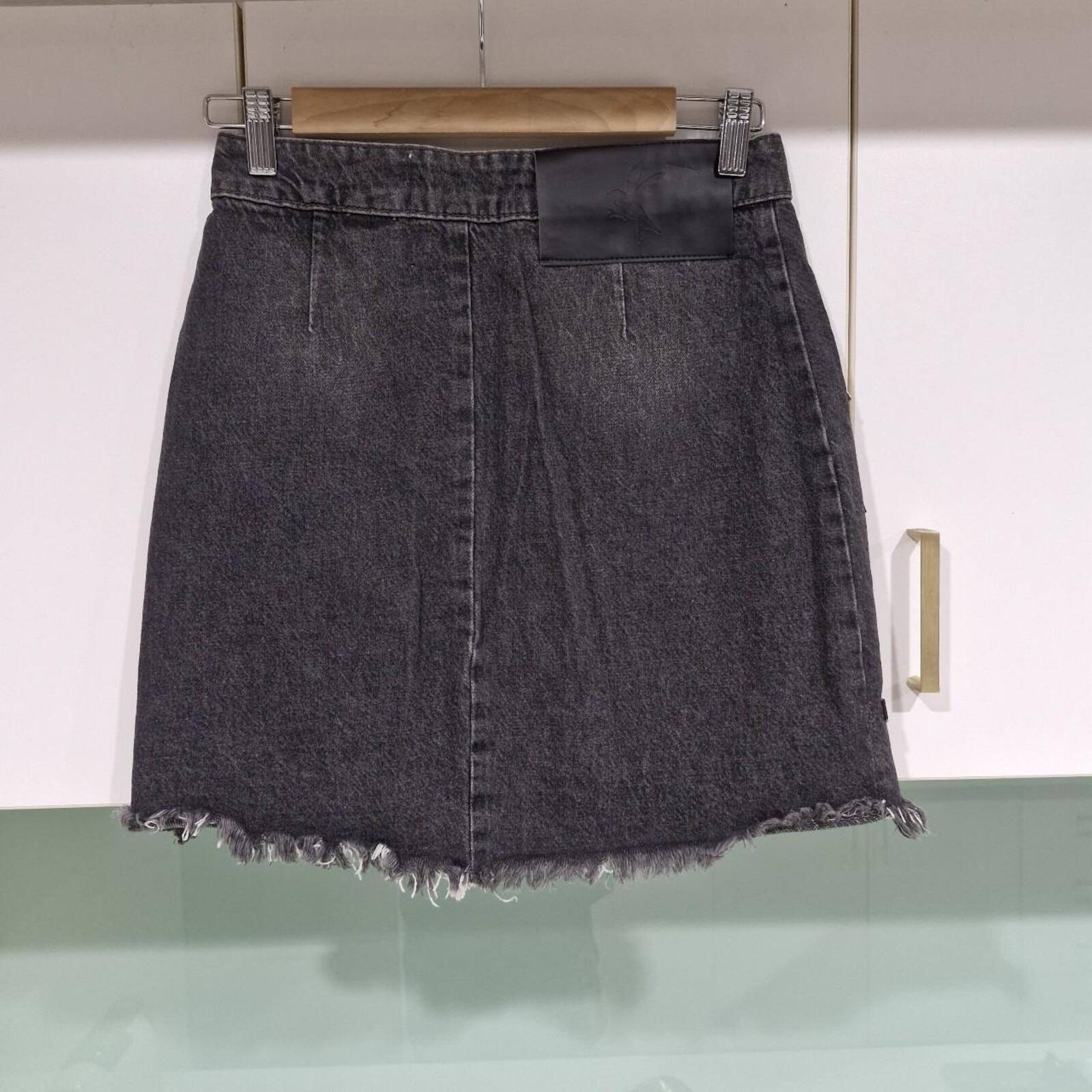 One Teaspoon black denim mini skirt with diamond shape studs and zipper detail 26"