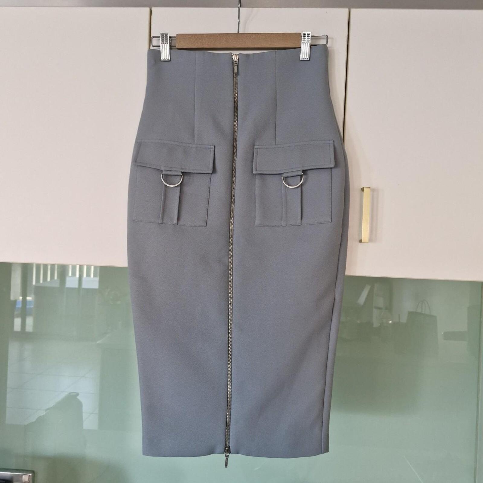 SHEIKE grey midi skirt with pockets and zipper 8