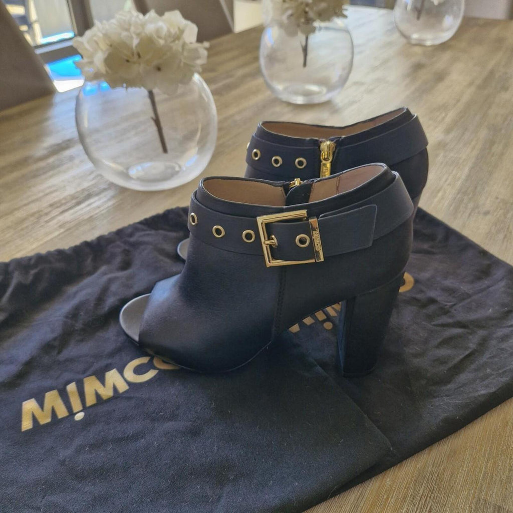 Mimco black leather buckle boots