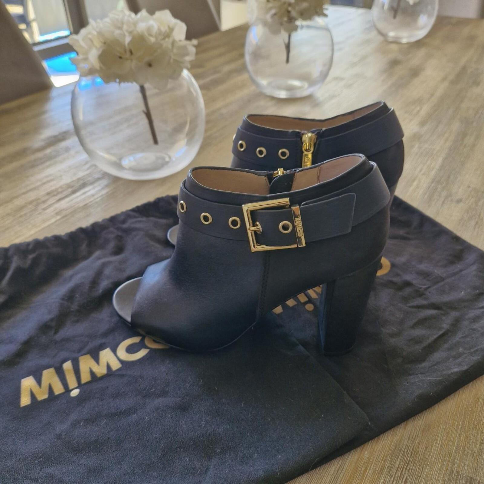 Mimco black leather buckle boots