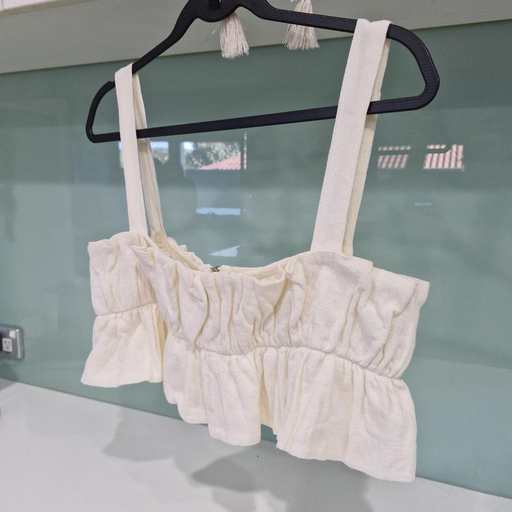 STEELE The Label cream ruffle crop top