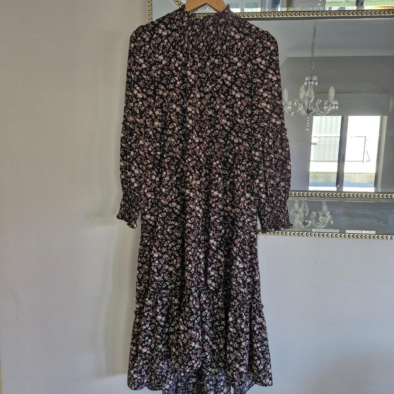Decjuba Black & pink floral midi dress with high neck 8