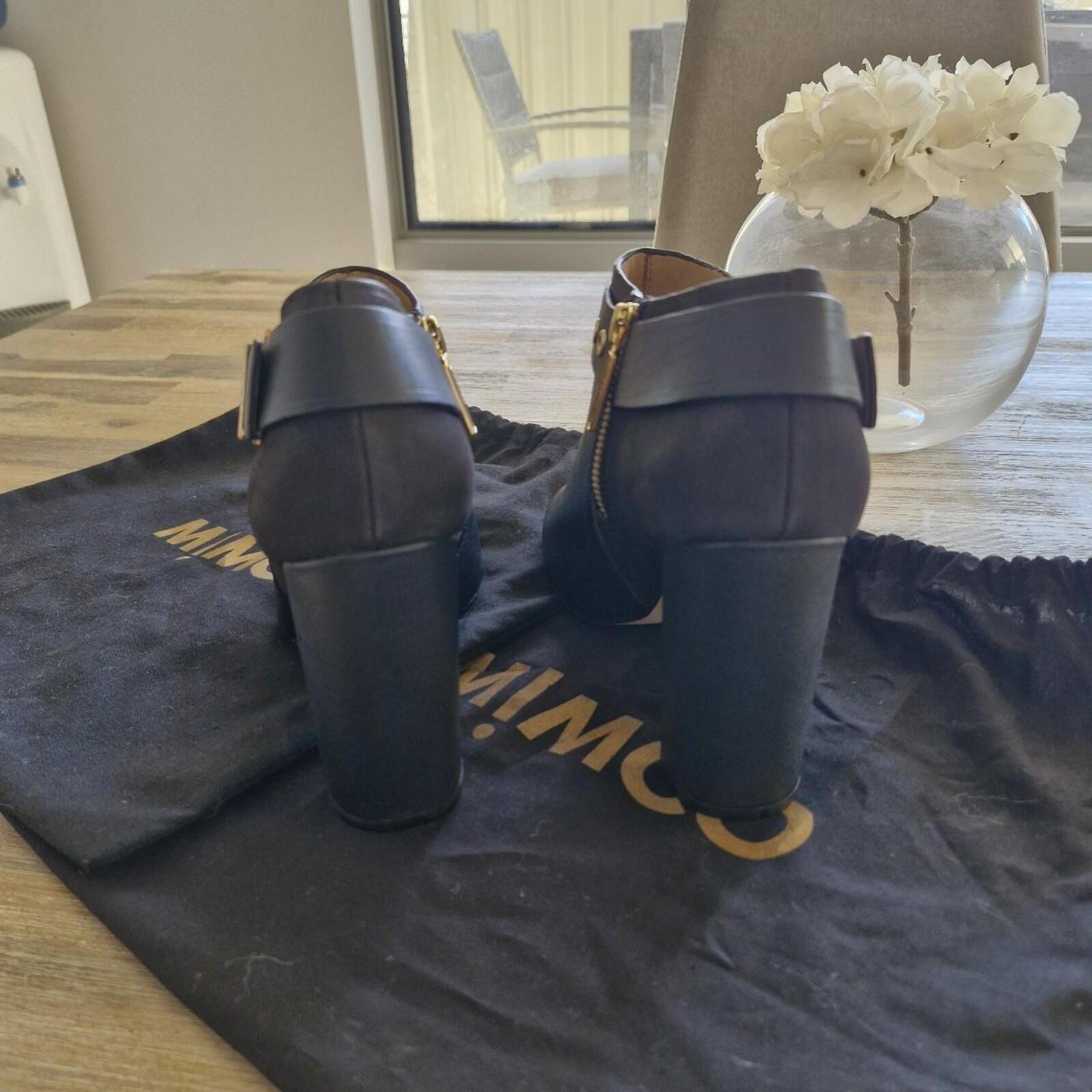 Mimco black leather buckle boots