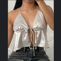 Jamie My Love Mint satin tie-up crop top XL