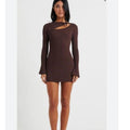 Bronze Snake Maven Burgundy long sleeve mini dress with cut out detail