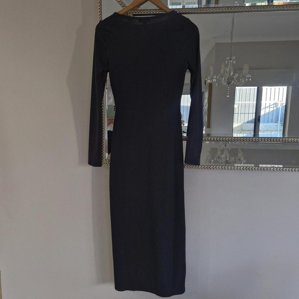 Topshop Ribbed Maxi Dress With Silver Ring Detail S