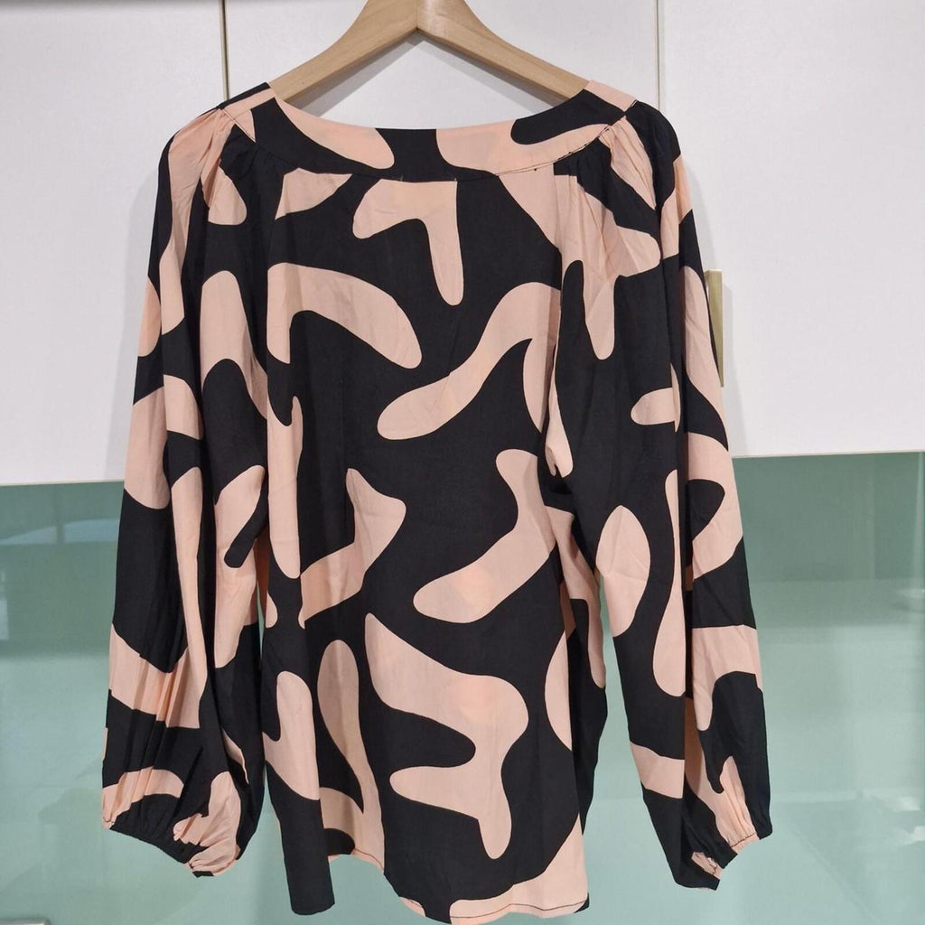 Gingham & Heels pink/black abstract print blouse Size 12
