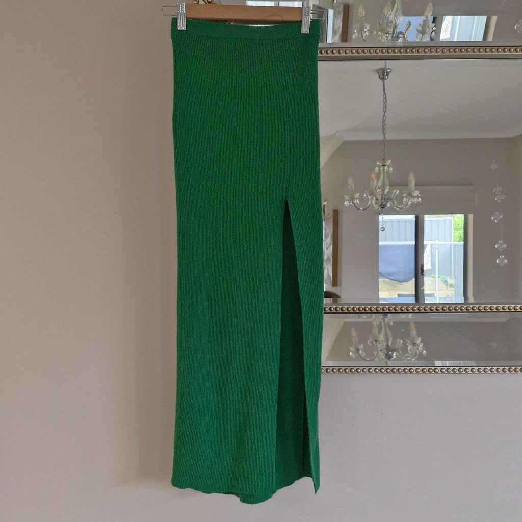 Bec & Bridge green maxi skirt with slit 6