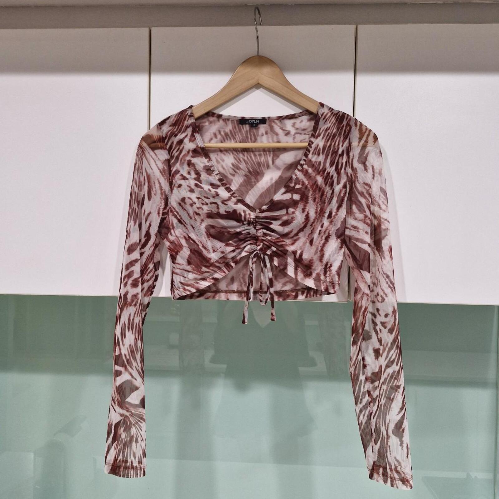 By.DYLN mesh long sleeve crop top with tie detail
