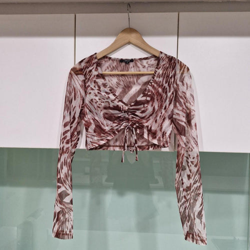 By.DYLN mesh long sleeve crop top with tie detail