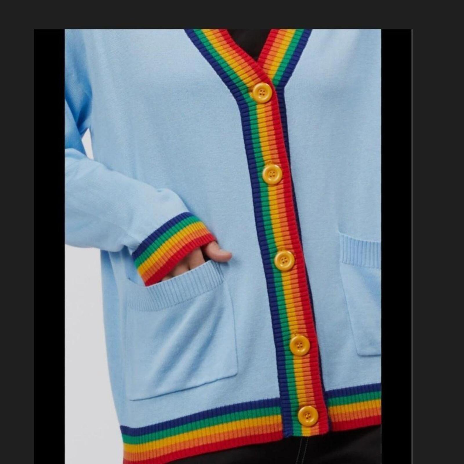 Dangerfield blue cardigan with rainbow trim 12