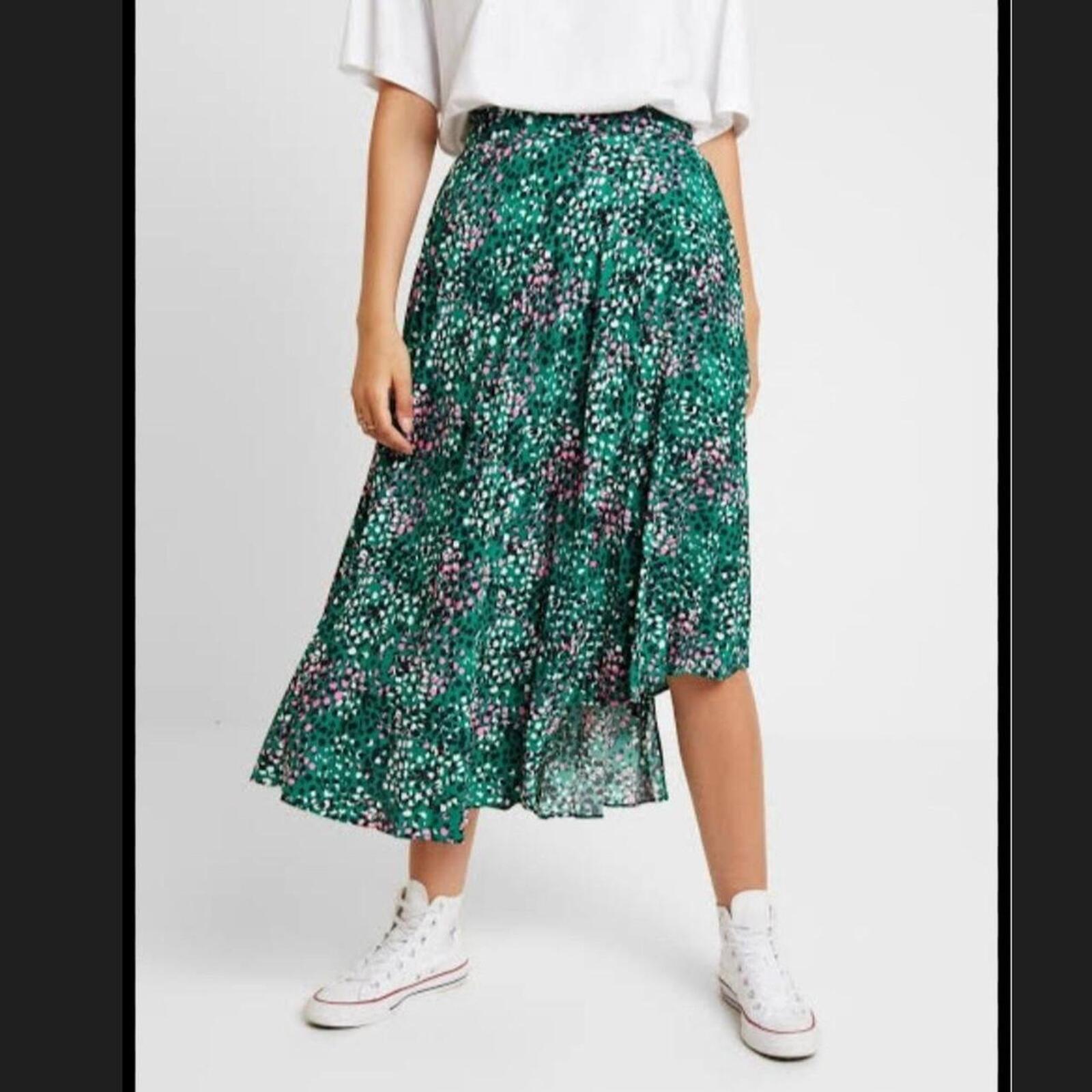 Topshop green floral assymetric midi skirt