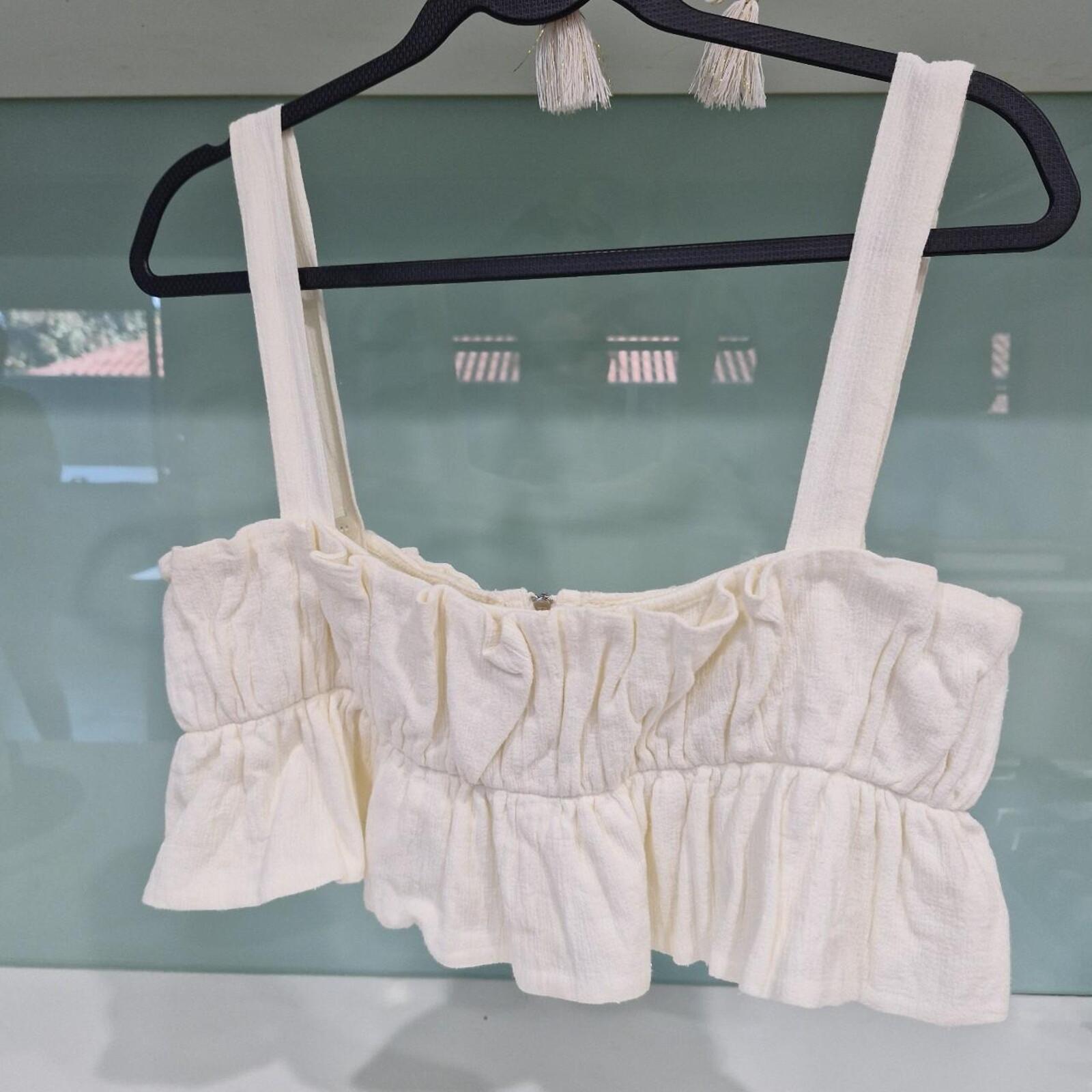 STEELE The Label cream ruffle crop top