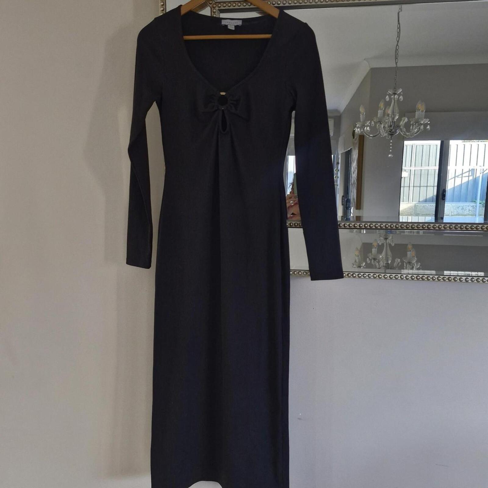 Topshop Ribbed Maxi Dress With Silver Ring Detail S
